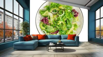 Green salad plate isolated on white background. Healthy eating Wall mural