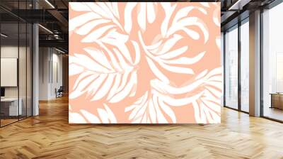 Peach white abstract background with tropical palm leaves in Matisse style. Vector seamless pattern. Wall mural