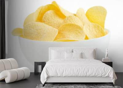 Potato chips in white bowl isolated Wall mural