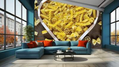 Heart of italian pasta - maccheroni farfalle italian food Wall mural