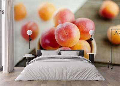 Peaches fresh fruit in a bowl Wall mural