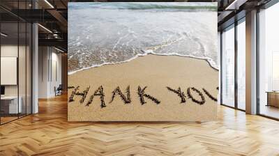 thank you word drawn on the beach sand Wall mural