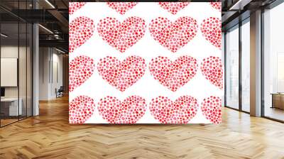 Watercolor red hearts seamless pattern. Wall mural