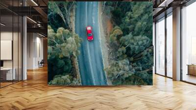 Car in the road trip in the forest. Illustration generated by ai Wall mural