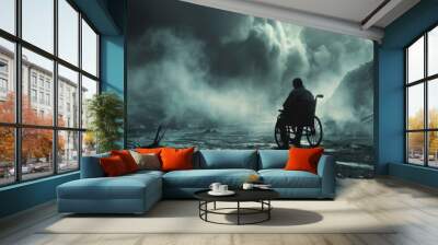 Disabled  lonely men. Illustration generated by ai Wall mural