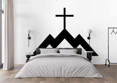 Mountains with cross icon symbol Wall mural