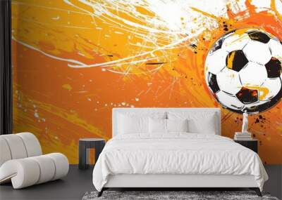 Soccer football banner background with ball. Illustration generated by ai. Wall mural