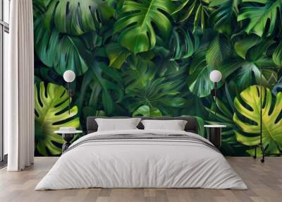 Tropical leaves background illustration generated by ai Wall mural