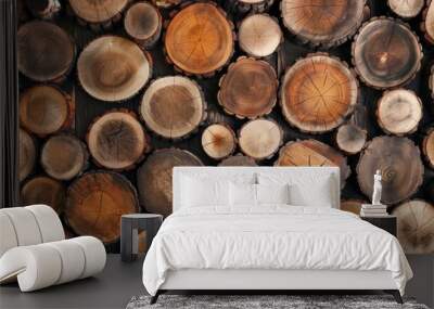 Wood stumps piles background illustration generated by ai Wall mural