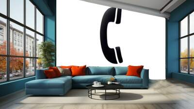 A illustration of a black telephone handset icon on a transparent background. The handset should have a simple, clean design with smooth lines Wall mural