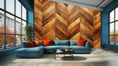 A wood floor with a chevron pattern, featuring rich tones of brown with grain variations that create a refined, timeless look Wall mural