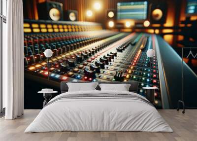 Focusing on an audio mixing console in a studio environment Wall mural