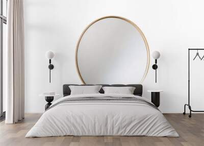 View of the round mirror, showcasing its sleek, minimalist design. The reflective surface is smooth and clear, set against a transparent backdrop Wall mural