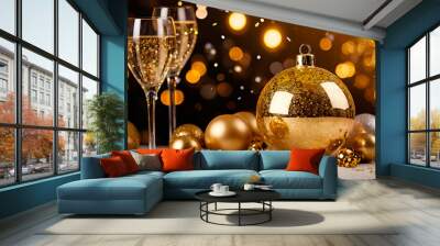 golden christmas balls Wall mural