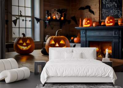 halloween pumpkin in the fireplace Wall mural