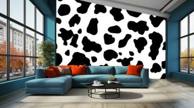 Black and white, flat illustration of a cow spots pattern Wall mural