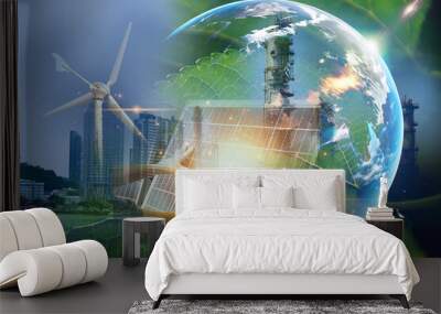 Concept of protecting the environment. Renewable energy. Sustainable alternative energy sources. Green energy innovation, green world Wall mural