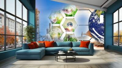 Sustainable development and business operations based on renewable energy CO2 Emission Reduction Concepts Green industries using renewable energy can limit global warming changes. Wall mural