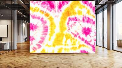 Tie Dye 2 Tone Close Up Shot fabric texture background Pink Yellow Wall mural