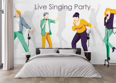 Live singing party. People singing song together with microphones. karaoke party, contest, competition, festival, live performance flat vector illustration Wall mural