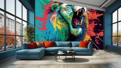 Colorful angry lion pop art vector illustration Wall mural