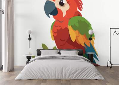 Cute parrot cartoon flat vector illustration with isolated background Wall mural