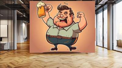 Happy man holding beer cartoon vector illustration  Wall mural