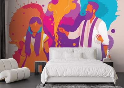 Holi festival celebrating flat vector illustration Wall mural