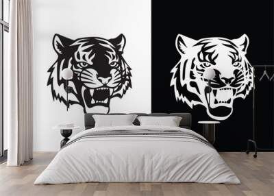 Tiger head Silhouette vector style with white black background. Wall mural