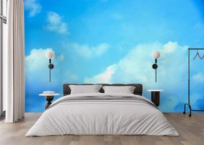 Summer blue sky cloud gradient light white background. Beauty clear cloudy in sunshine calm bright winter air bacground. Gloomy vivid cyan landscape in environment day horizon skyline view spring wind Wall mural