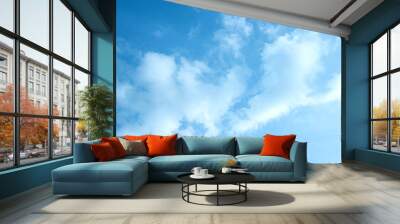 Summer blue sky cloud gradient light white background. Beauty clear cloudy in sunshine calm bright winter air bacground. Gloomy vivid cyan landscape in environment day horizon skyline view spring wind Wall mural