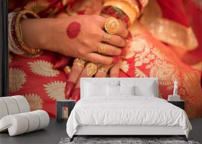 Alta design on hand of girl for hindu Indian wedding ceremony Wall mural