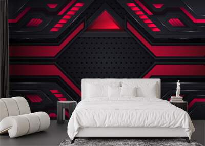 Geometric red and black abstract shapes metal background, Futuristic technology vector background Wall mural