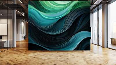 abstract background waves black blue and green abstract background Wall mural