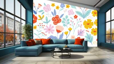 Floral clipart set. Colorful leaves and flowers. Vector design elements Wall mural