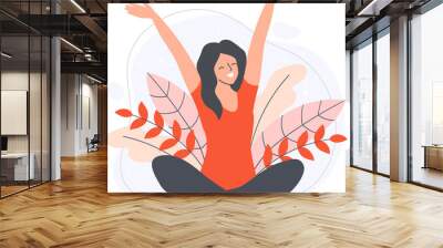 Woman in lotus pose with arms up Wall mural