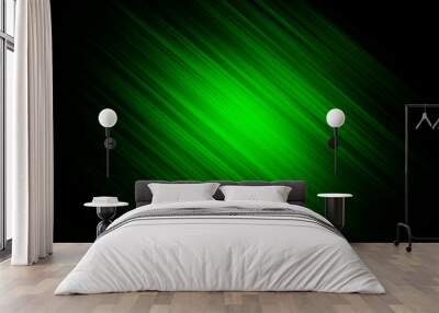 Dark green abstract sports layout design with flat lines. Decorative shining illustration with stripes. Futuristic digital motion blur rays of neon light background Wall mural