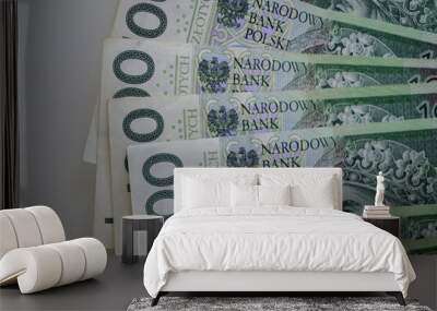 Polish Zloty Banknotes on White Background Wall mural