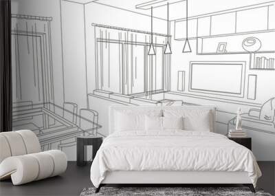 linear architectural sketch living-room studio Wall mural