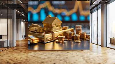 A gold card and gold bars on a table with chocolates and gifts Wall mural