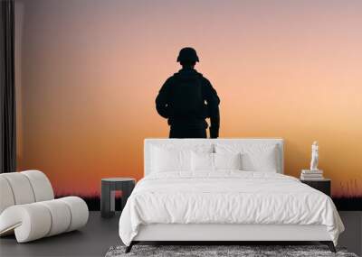 Soldier Silhouette Against Vibrant Sunset Sky Wall mural