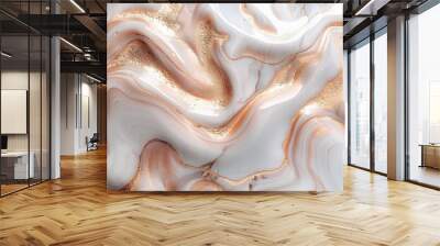 Rose Gold and Marble Swirls: Depict a backdrop with intricate rose gold swirls flowing across a smooth, white marble surface. Wall mural