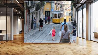 Yellow Lisbon tram, Portugal Wall mural