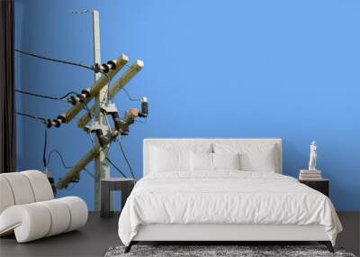 electricity pole  on blue background Wall mural