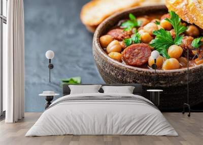 Gourmet Bean Stew in Rustic Bowl with Fresh Garnish Wall mural