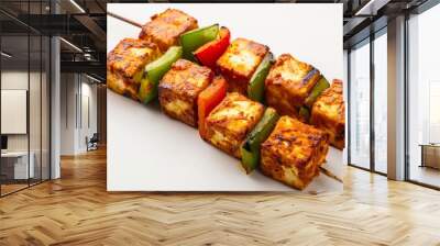 Gourmet Paneer Tikka Platter - Delicious Indian Grilled Cheese Cubes on White Background Wall mural