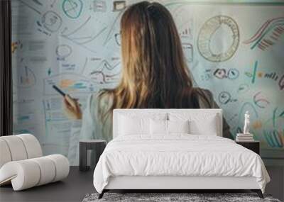 Strategic Marketing Planning: Businesswoman Mapping Out Campaign on Digital Whiteboard Wall mural