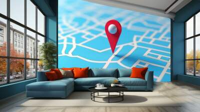 3d map travel location. locator mark of map and location pin or navigation icon sign on background w Wall mural