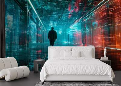 A cyberspace filled with holographic data concept, AI generated Wall mural