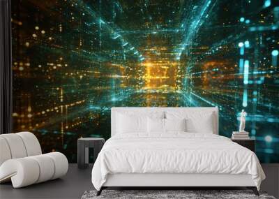 A cyberspace filled with holographic data concept, AI generated Wall mural